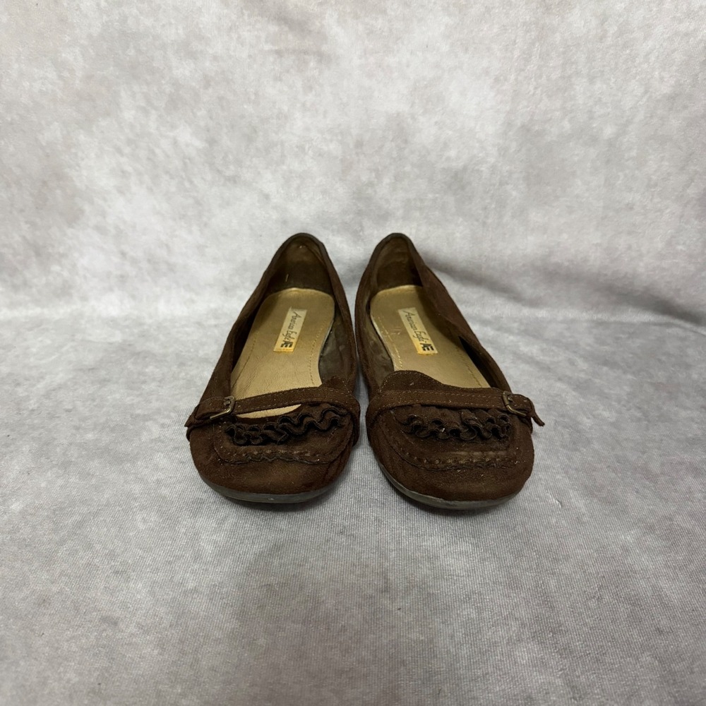 American Eagle Flats Womens Size 8 Brown Faux Suede Kiltie Fringe Buckle Y2K